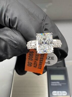 925 Sterling Silver with Rhodium Finish 4.0 CTW VVSD Moissanite Radiant Baguette